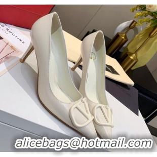 Luxury Valentino VLogo One-Tone Patent Leather Pumps 80mm 111010 White