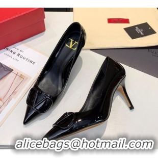 Sumptuous Valentino VLogo One-Tone Patent Leather Pumps 80mm 111010 Black