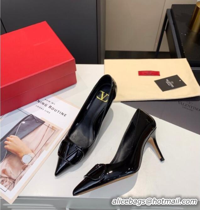 Sumptuous Valentino VLogo One-Tone Patent Leather Pumps 80mm 111010 Black