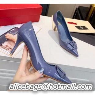 Good Product Valentino VLogo One-Tone Patent Leather Pumps 80mm 111010 Blue