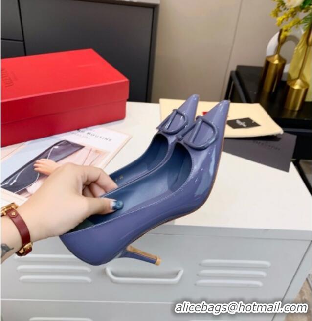 Good Product Valentino VLogo One-Tone Patent Leather Pumps 80mm 111010 Blue