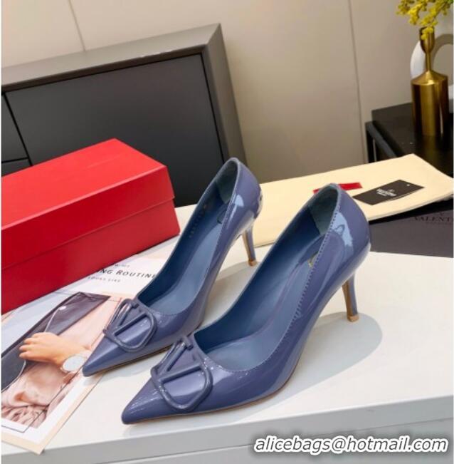 Good Product Valentino VLogo One-Tone Patent Leather Pumps 80mm 111010 Blue