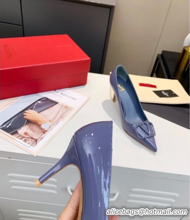 Good Product Valentino VLogo One-Tone Patent Leather Pumps 80mm 111010 Blue