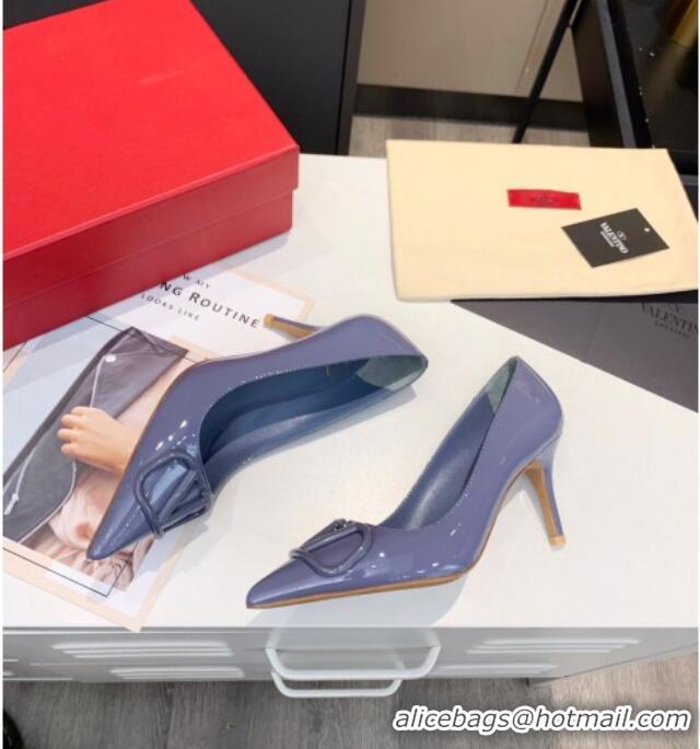 Good Product Valentino VLogo One-Tone Patent Leather Pumps 80mm 111010 Blue