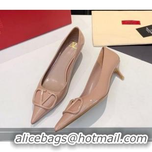 Well Crafted Valentino VLogo One-Tone Patent Leather Pumps 40mm Nude 111014