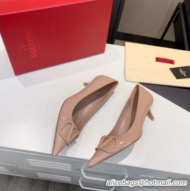 Well Crafted Valentino VLogo One-Tone Patent Leather Pumps 40mm Nude 111014