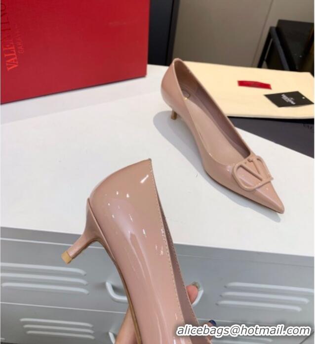 Well Crafted Valentino VLogo One-Tone Patent Leather Pumps 40mm Nude 111014