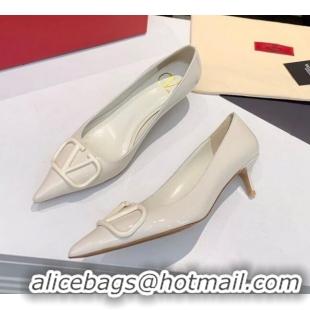 Discount Valentino VLogo One-Tone Patent Leather Pumps 40mm 111014 White