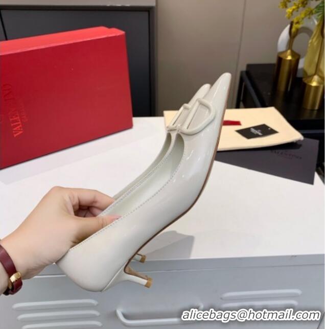 Discount Valentino VLogo One-Tone Patent Leather Pumps 40mm 111014 White