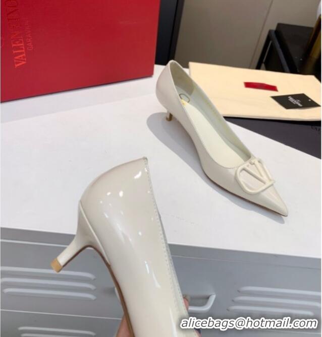 Discount Valentino VLogo One-Tone Patent Leather Pumps 40mm 111014 White