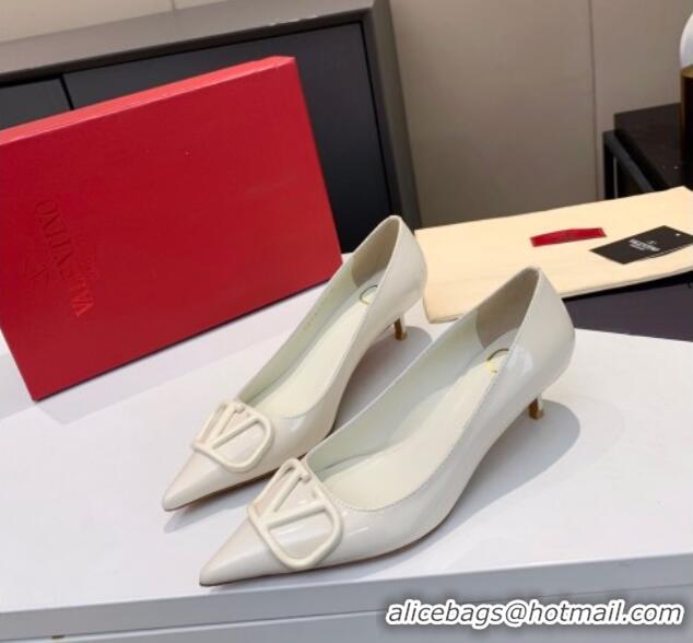 Discount Valentino VLogo One-Tone Patent Leather Pumps 40mm 111014 White