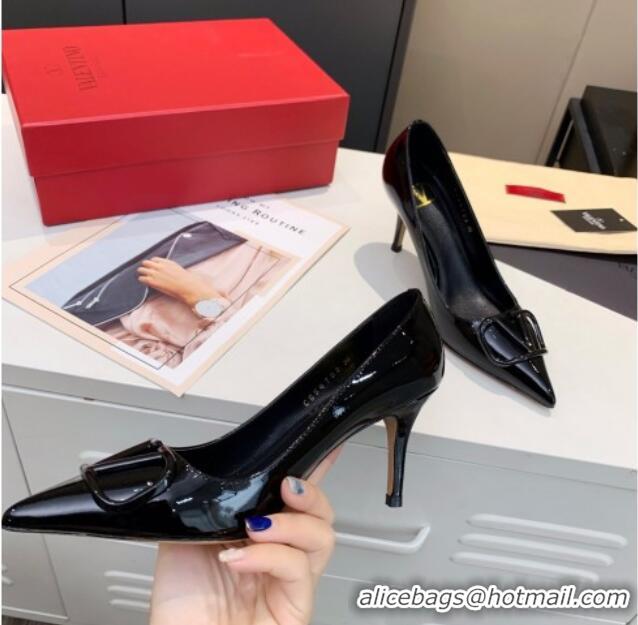 Best Design Valentino VLogo One-Tone Patent Leather Pumps 40mm 111014 Black