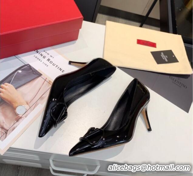 Best Design Valentino VLogo One-Tone Patent Leather Pumps 40mm 111014 Black