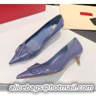 Super Quality Valentino VLogo One-Tone Patent Leather Pumps 40mm 111014 Blue