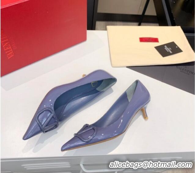 Super Quality Valentino VLogo One-Tone Patent Leather Pumps 40mm 111014 Blue