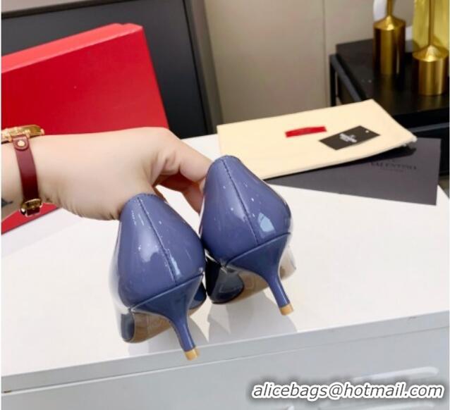 Super Quality Valentino VLogo One-Tone Patent Leather Pumps 40mm 111014 Blue