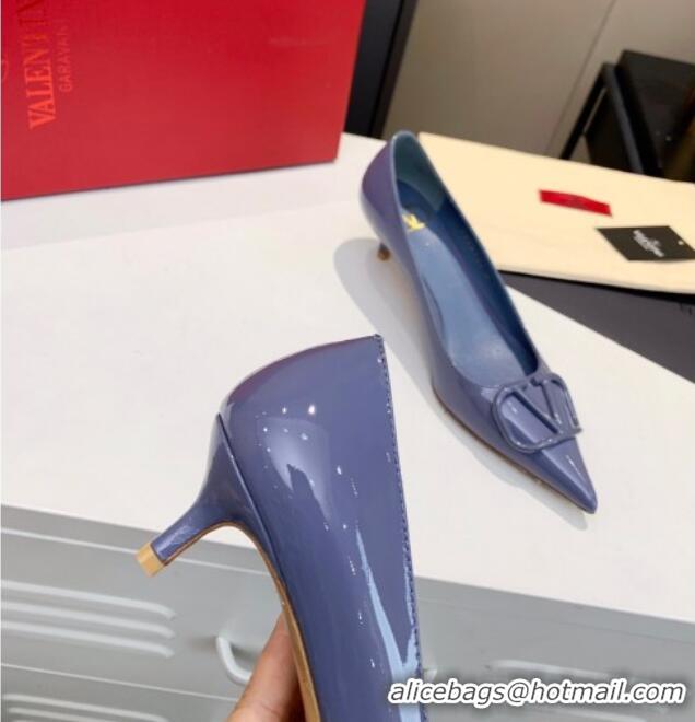 Super Quality Valentino VLogo One-Tone Patent Leather Pumps 40mm 111014 Blue