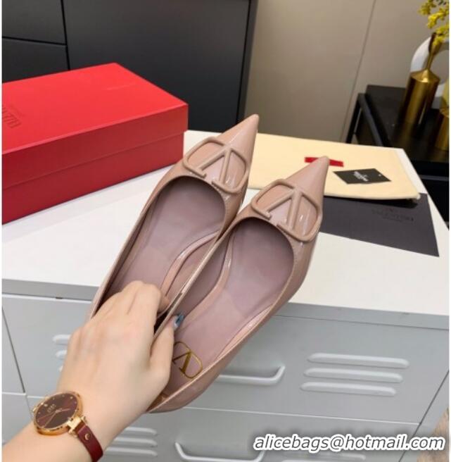 Top Quality Valentino VLogo One-Tone Patent Leather Flat Ballerinas 111018 Nude