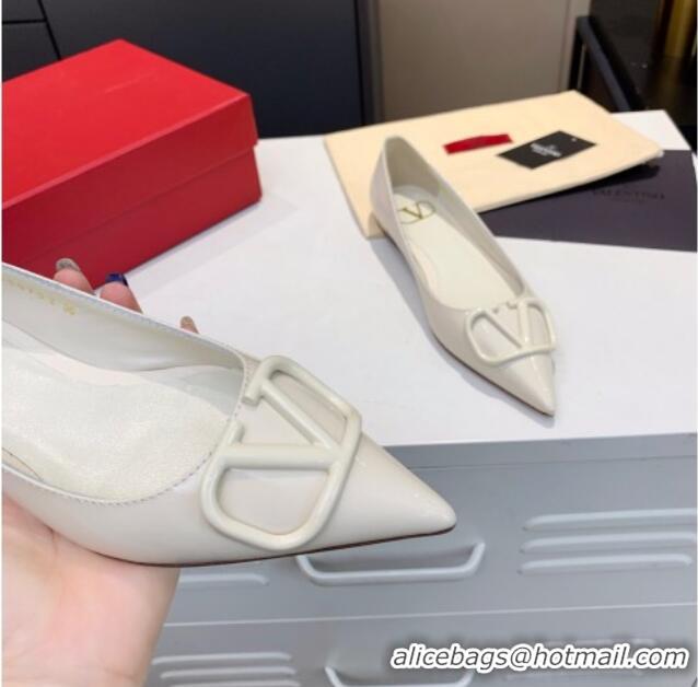 Reasonable Price Valentino VLogo One-Tone Patent Leather Flat Ballerinas 111018 White