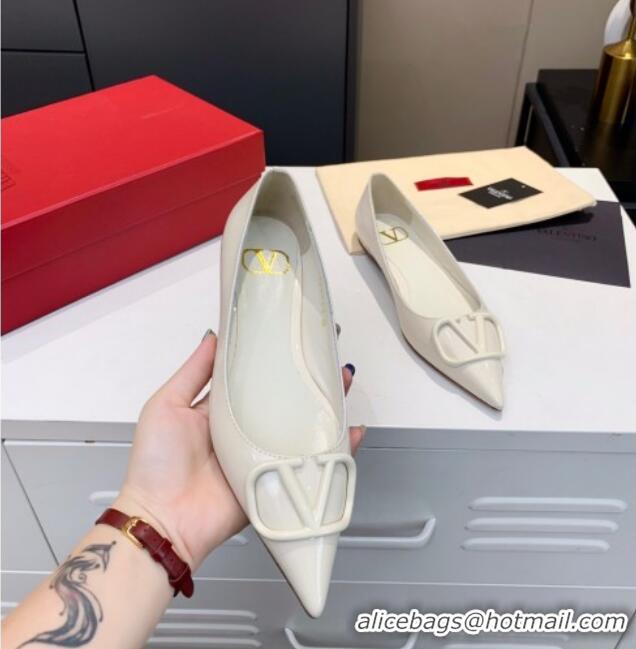 Reasonable Price Valentino VLogo One-Tone Patent Leather Flat Ballerinas 111018 White