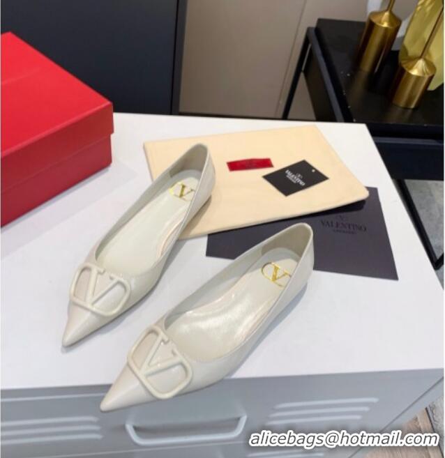 Reasonable Price Valentino VLogo One-Tone Patent Leather Flat Ballerinas 111018 White