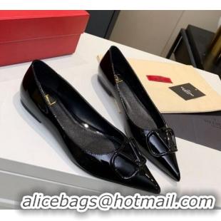 Top Quality Valentino VLogo One-Tone Patent Leather Flat Ballerinas 111018 Black