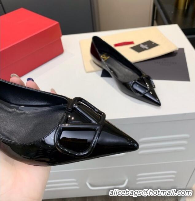 Top Quality Valentino VLogo One-Tone Patent Leather Flat Ballerinas 111018 Black