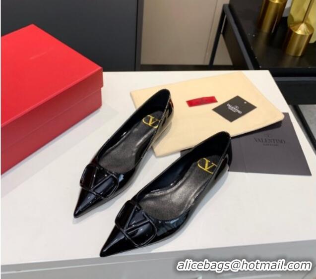 Top Quality Valentino VLogo One-Tone Patent Leather Flat Ballerinas 111018 Black