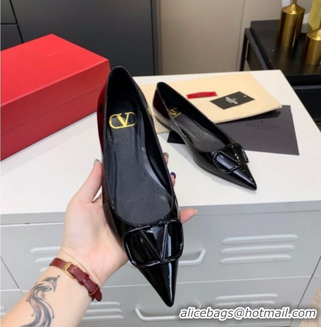 Top Quality Valentino VLogo One-Tone Patent Leather Flat Ballerinas 111018 Black