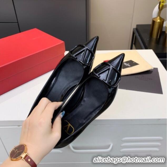 Top Quality Valentino VLogo One-Tone Patent Leather Flat Ballerinas 111018 Black