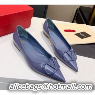 Affordable Price Valentino VLogo One-Tone Patent Leather Flat Ballerinas 111018 Blue