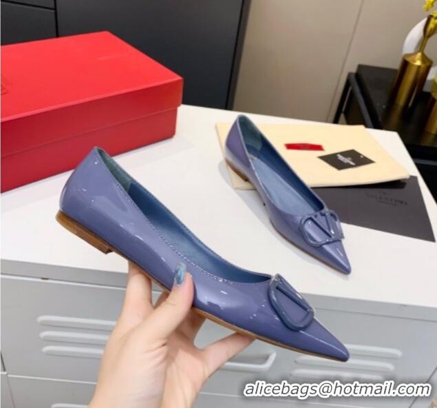 Affordable Price Valentino VLogo One-Tone Patent Leather Flat Ballerinas 111018 Blue