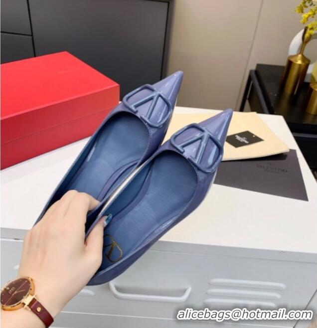 Affordable Price Valentino VLogo One-Tone Patent Leather Flat Ballerinas 111018 Blue