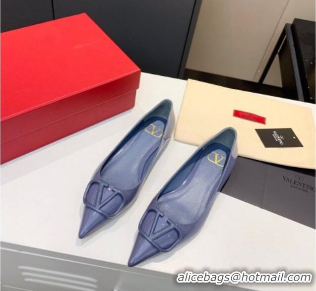 Affordable Price Valentino VLogo One-Tone Patent Leather Flat Ballerinas 111018 Blue