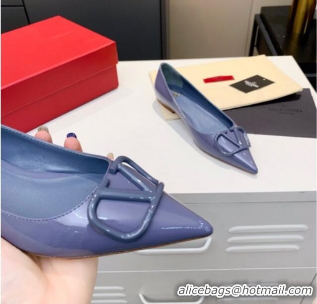 Affordable Price Valentino VLogo One-Tone Patent Leather Flat Ballerinas 111018 Blue