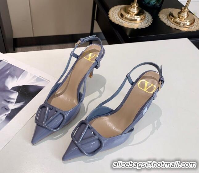 Popular Valentino VLogo One-Tone Patent Leather Slingback Sandals 80mm 111022 Blue