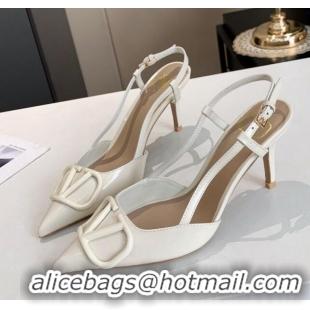 Grade Design Valentino VLogo One-Tone Patent Leather Slingback Sandals 80mm 111022 White