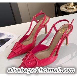 Low Cost Valentino VLogo One-Tone Patent Leather Slingback Sandals 80mm 111022 Pink