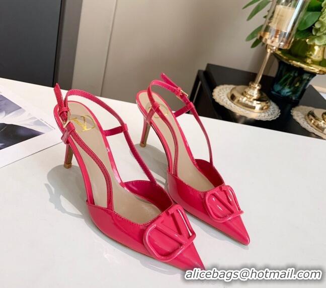 Low Cost Valentino VLogo One-Tone Patent Leather Slingback Sandals 80mm 111022 Pink