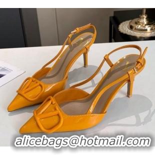 Best Luxury Valentino VLogo One-Tone Patent Leather Slingback Sandals 80mm 111022 Yellow