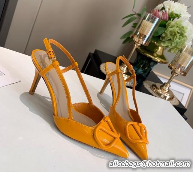 Best Luxury Valentino VLogo One-Tone Patent Leather Slingback Sandals 80mm 111022 Yellow