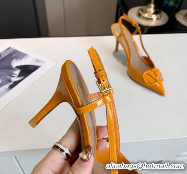 Best Luxury Valentino VLogo One-Tone Patent Leather Slingback Sandals 80mm 111022 Yellow