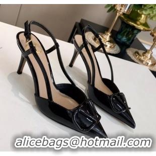 Best Price Valentino VLogo One-Tone Patent Leather Slingback Sandals 80mm 111022 Black