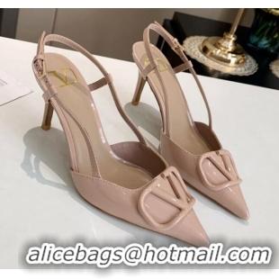 Discount Design Valentino VLogo One-Tone Patent Leather Slingback Sandals 80mm 111022 Pink