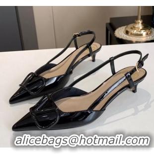 Good Quality Valentino VLogo One-Tone Patent Leather Slingback Sandals 40mm 111028 Black