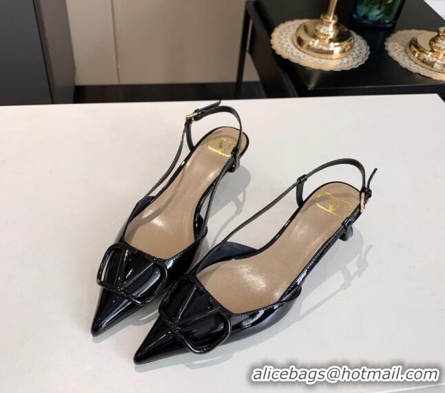 Good Quality Valentino VLogo One-Tone Patent Leather Slingback Sandals 40mm 111028 Black