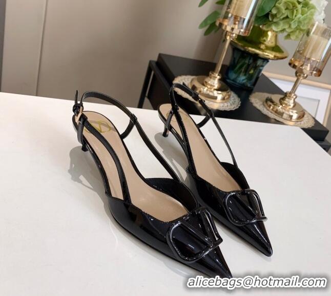 Good Quality Valentino VLogo One-Tone Patent Leather Slingback Sandals 40mm 111028 Black