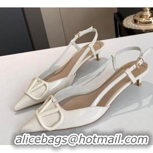 Low Price Valentino VLogo One-Tone Patent Leather Slingback Sandals 40mm 111028 White