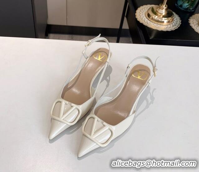 Low Price Valentino VLogo One-Tone Patent Leather Slingback Sandals 40mm 111028 White