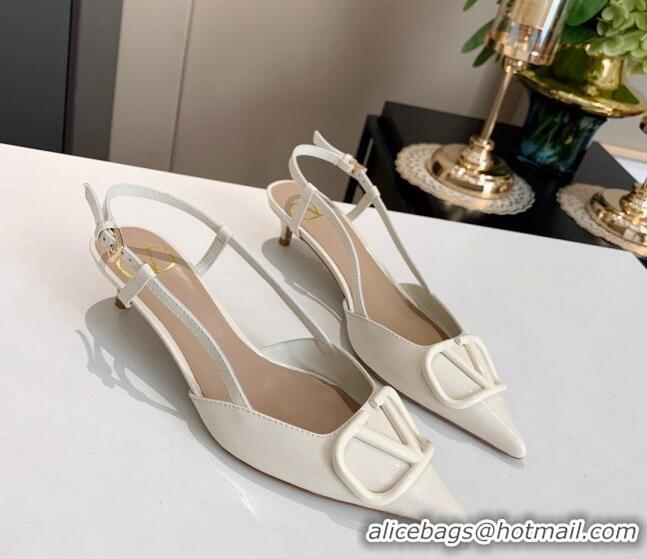 Low Price Valentino VLogo One-Tone Patent Leather Slingback Sandals 40mm 111028 White